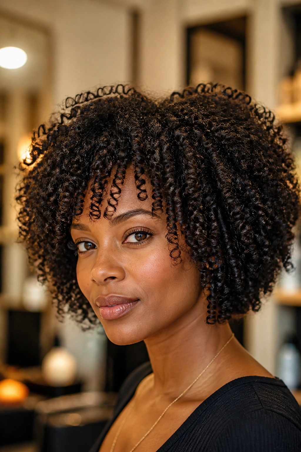 Real woman with defined 3B curls showing hold and shape