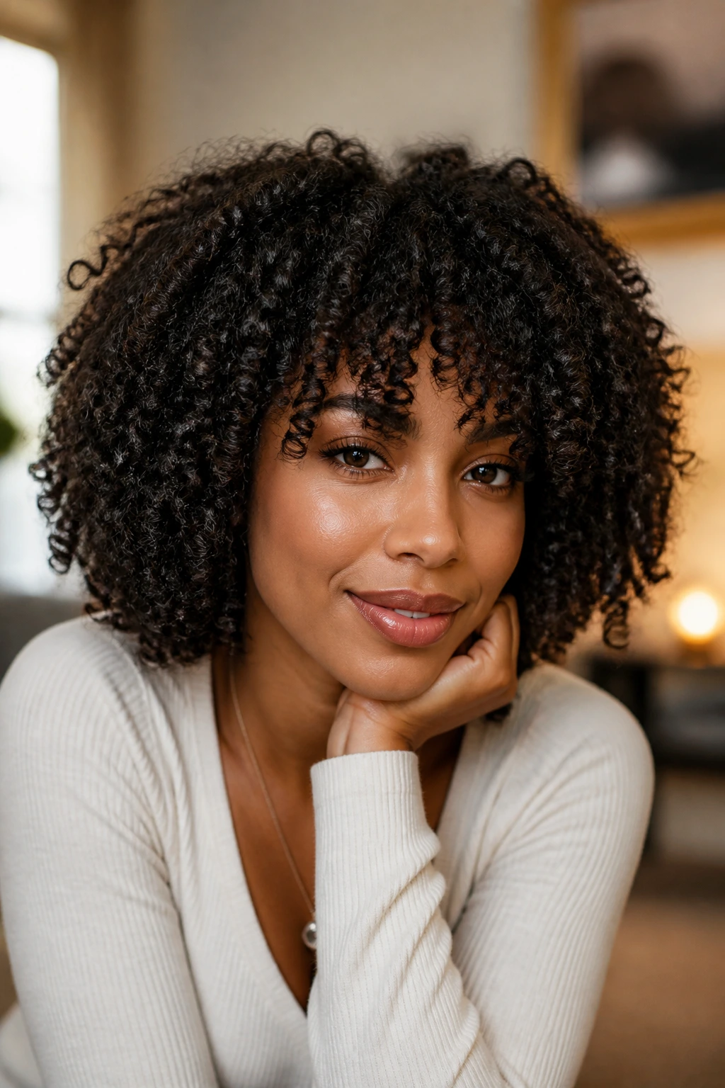 Close-up of a Black person with 3B curls showing a personalized shape