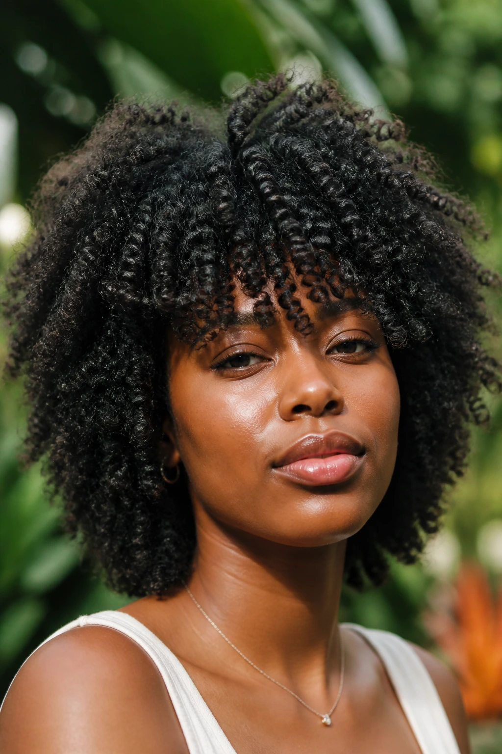 Close-up of a real person with tight 4A–4C coil curls in a curly shag