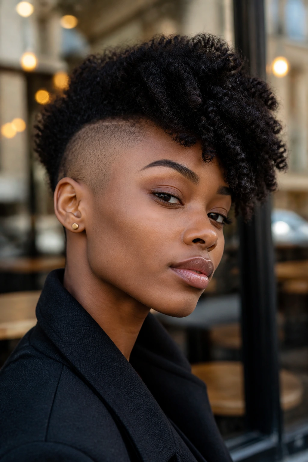 Close-up of 4c hair shaved side on real person
