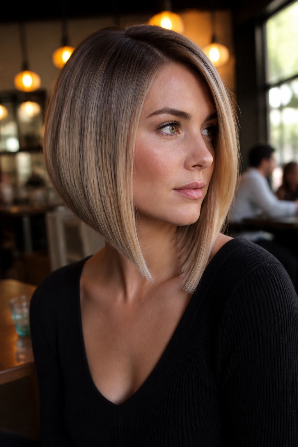 Portrait with A-line lob showing diagonal shape