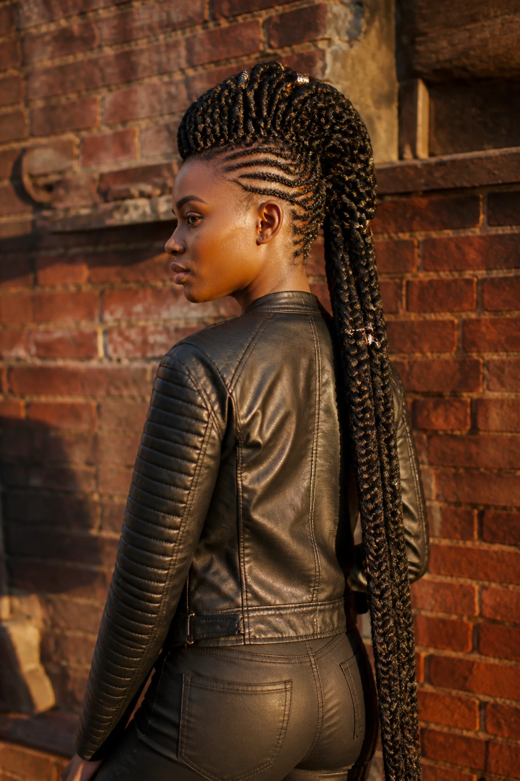 Close-up of a real person with a long arched mohawk braid