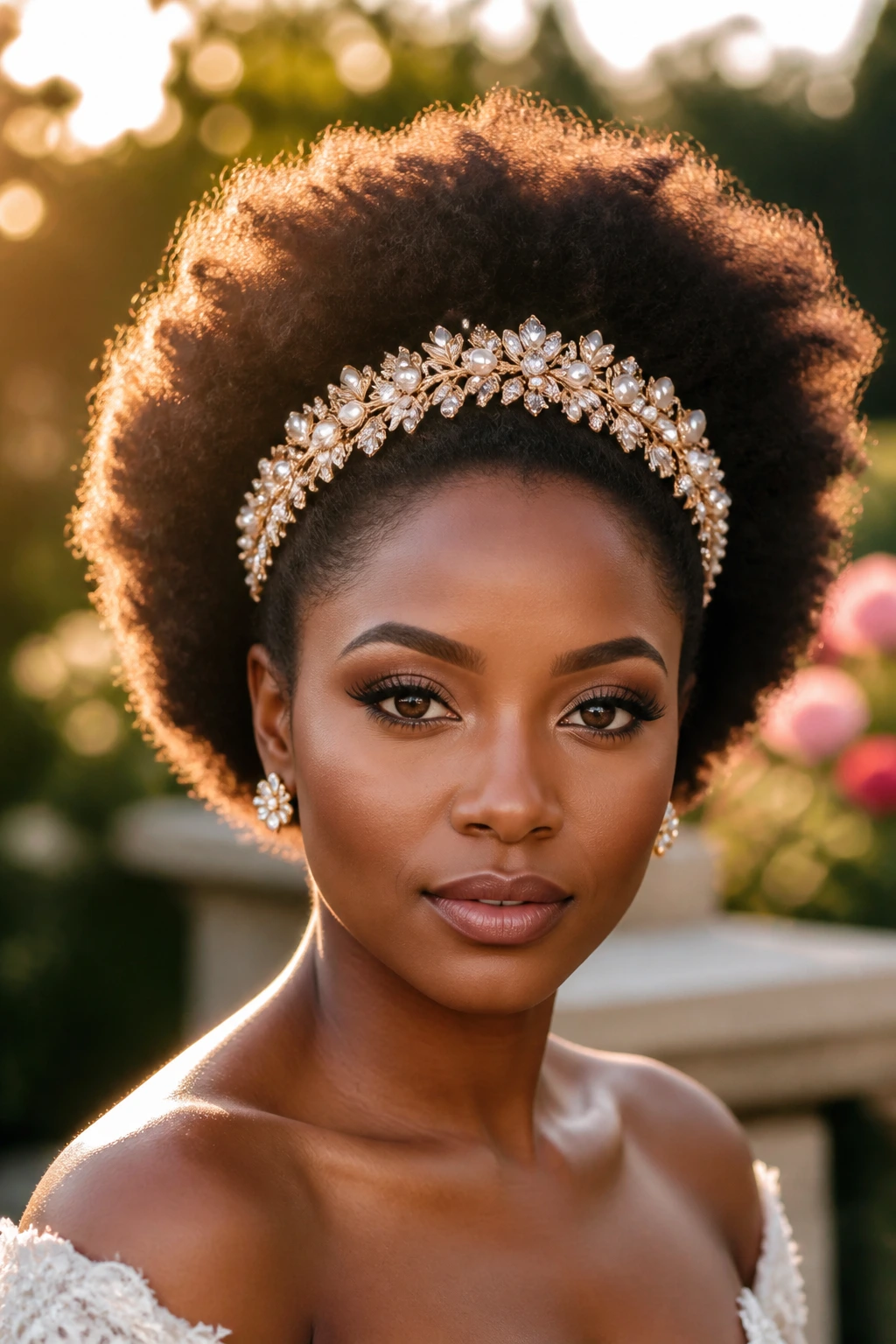 Close-up of a real person with afro and statement headband