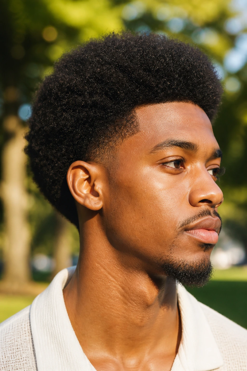 Close-up of Afro Taper hairstyle on a real man outdoors