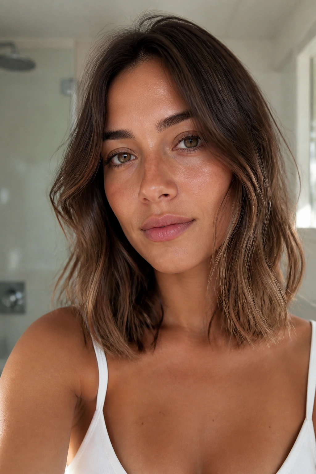 Close-up of a person with air-dried lob showing natural texture