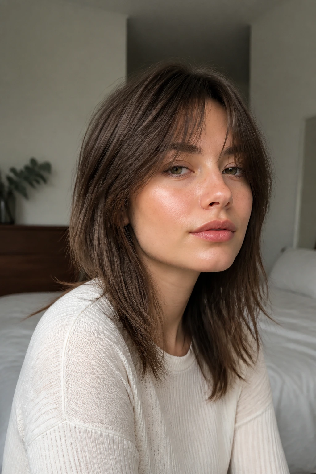 Close-up portrait of a real woman with Air-Dried Minimal Shag