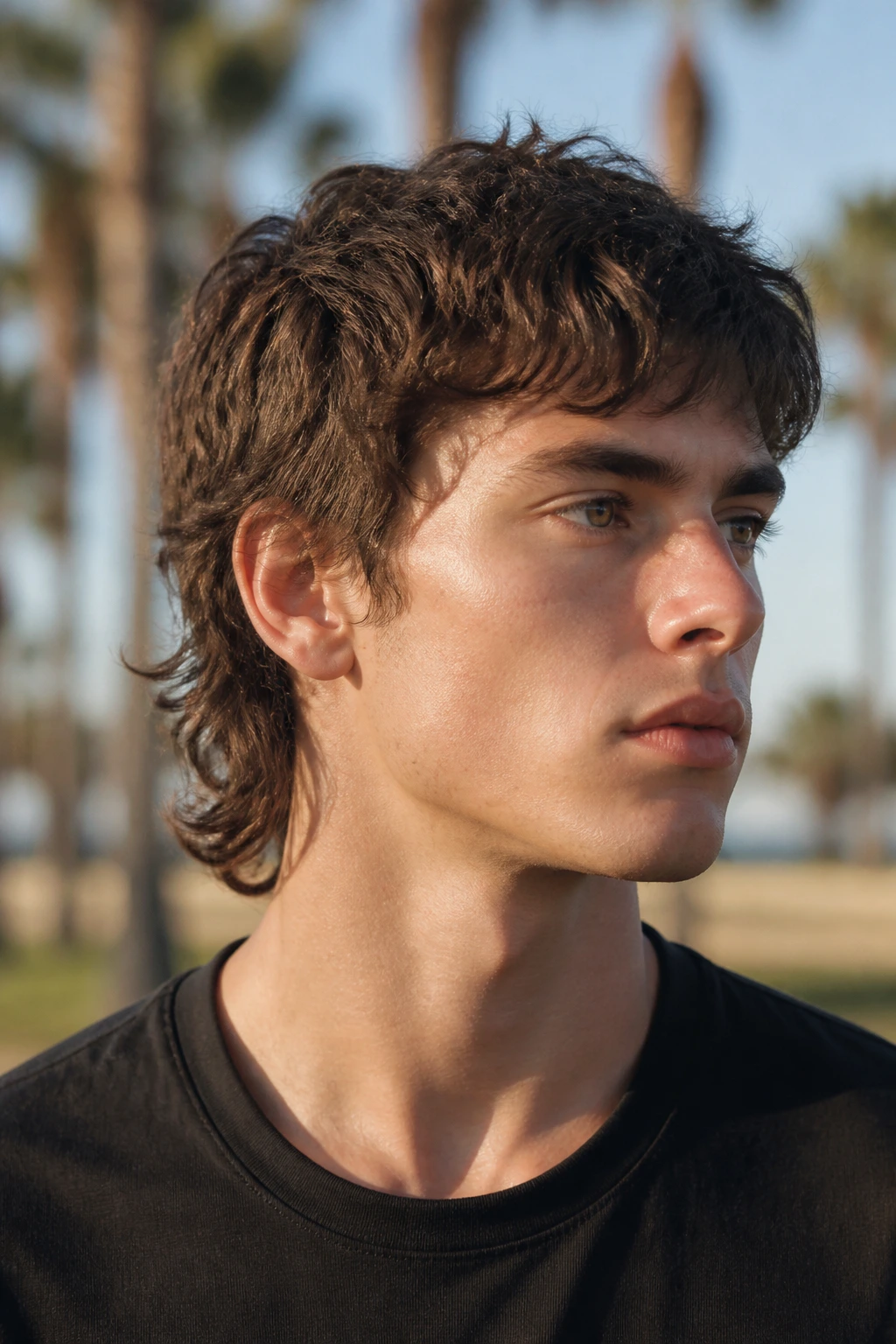 Close-up portrait of a real person with an air-dried natural mullet