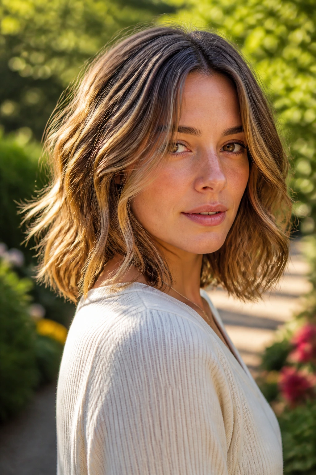 Close-up of real woman with air-dried natural lob and natural waves