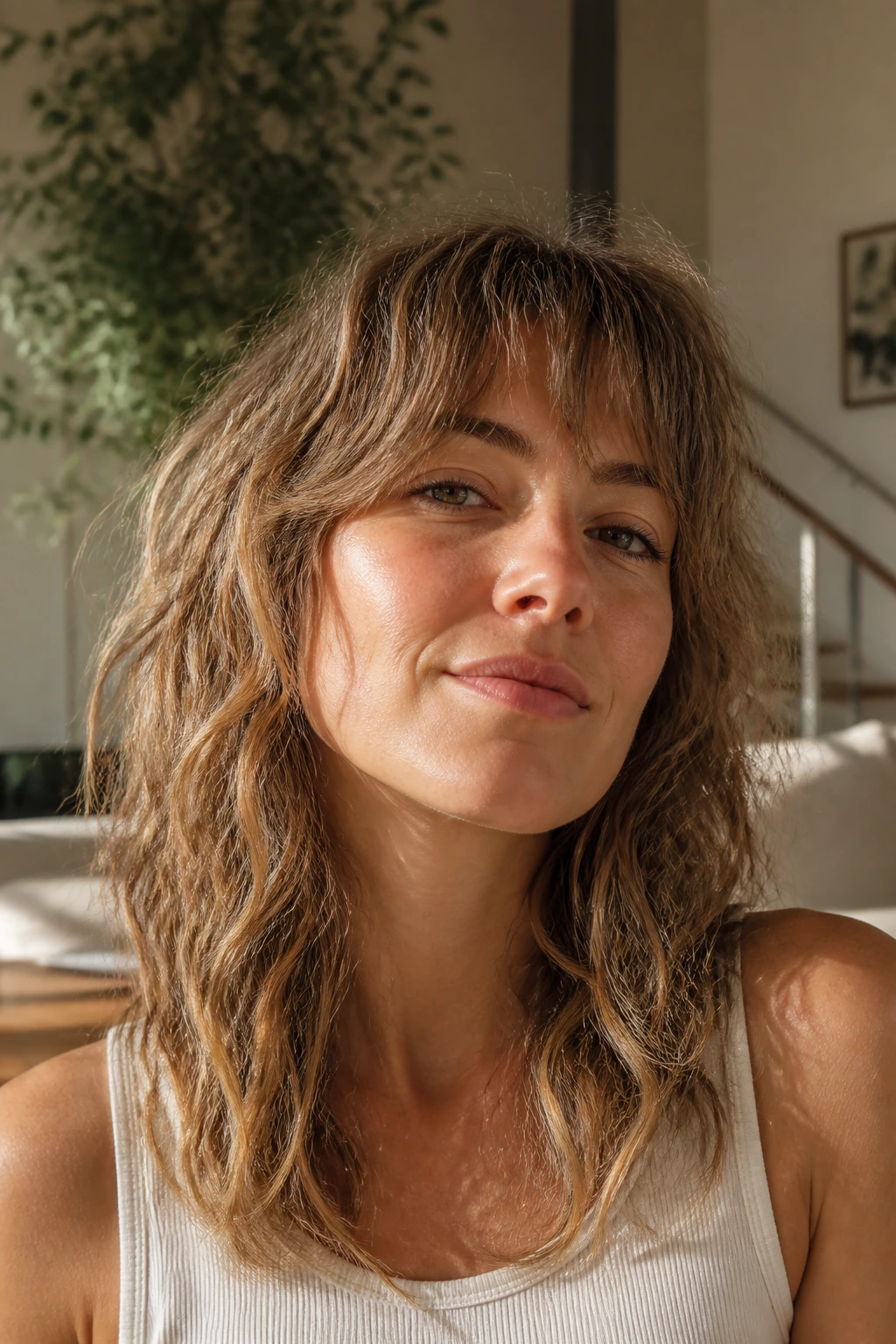 Portrait of a person with natural wave in shag ready to air-dry