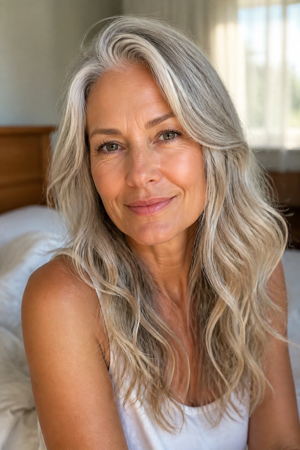 Close-up of a real woman with natural air-dried textured hair.