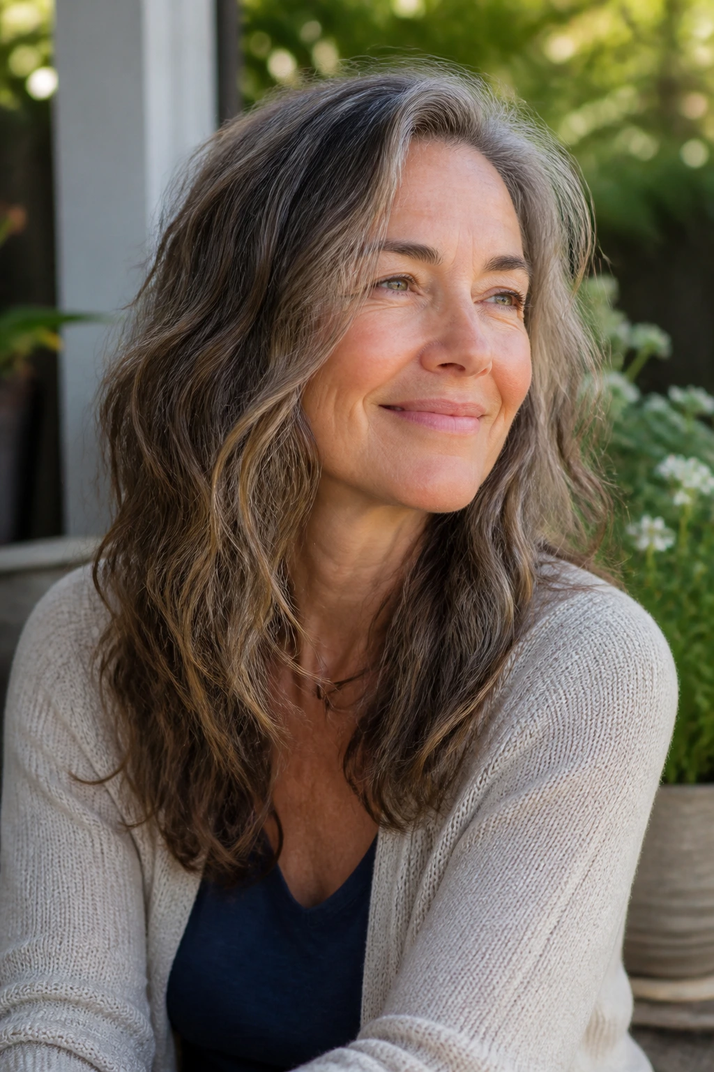 Portrait of a woman with natural, air-dried waves