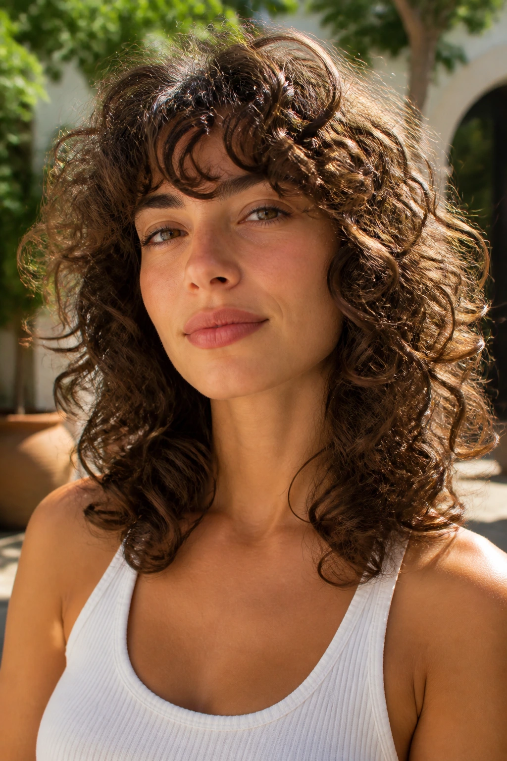 Portrait of woman with air-dry definition shag, defined clumped curls