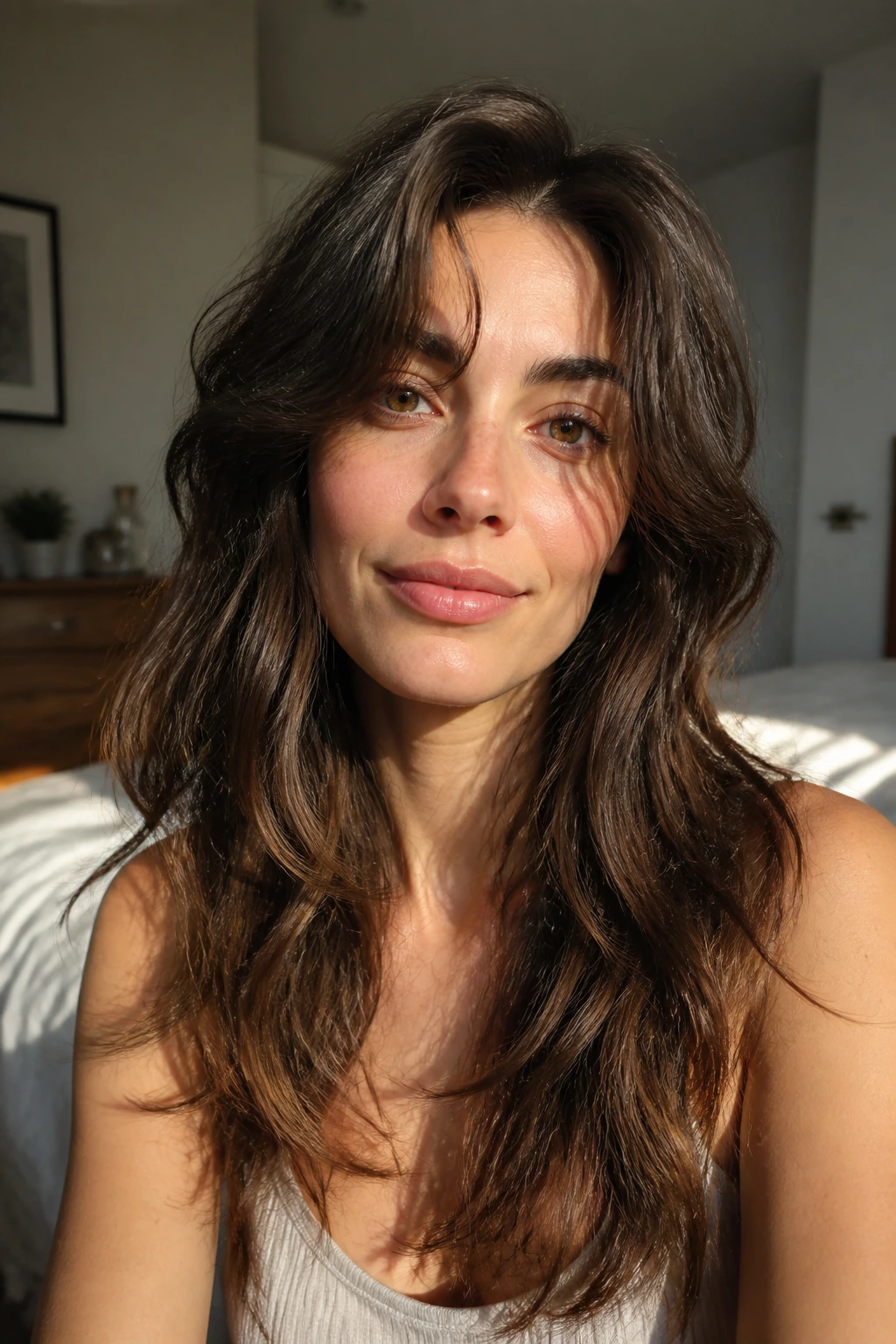 Portrait of a person with natural air-dry layers showing texture