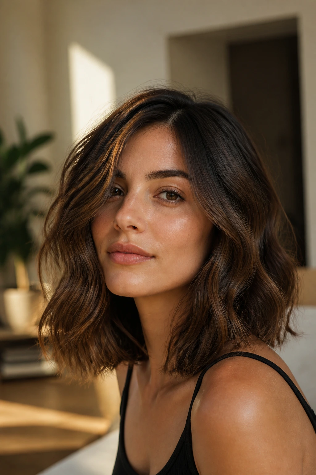 Portrait of a person with an air-dry textured lob
