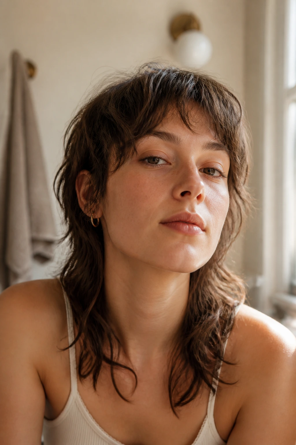Real woman with air-dried mullet showing natural texture.