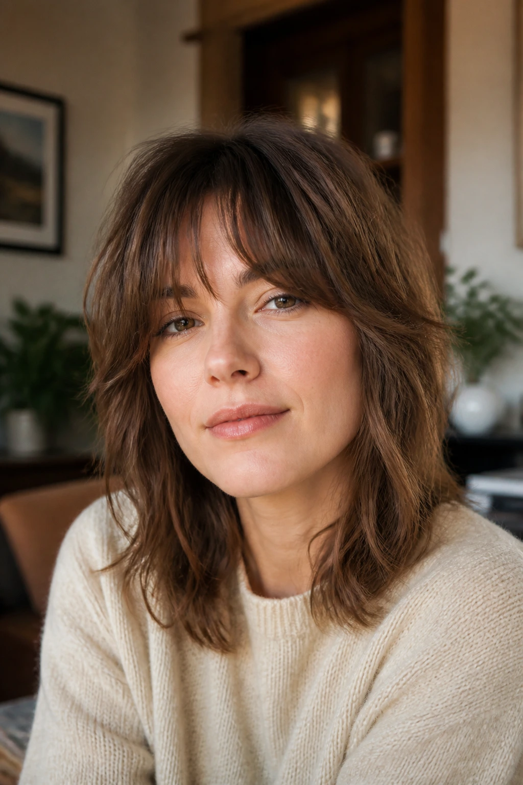 Portrait of a real person with Air-Dry Shag with Soft Fringe
