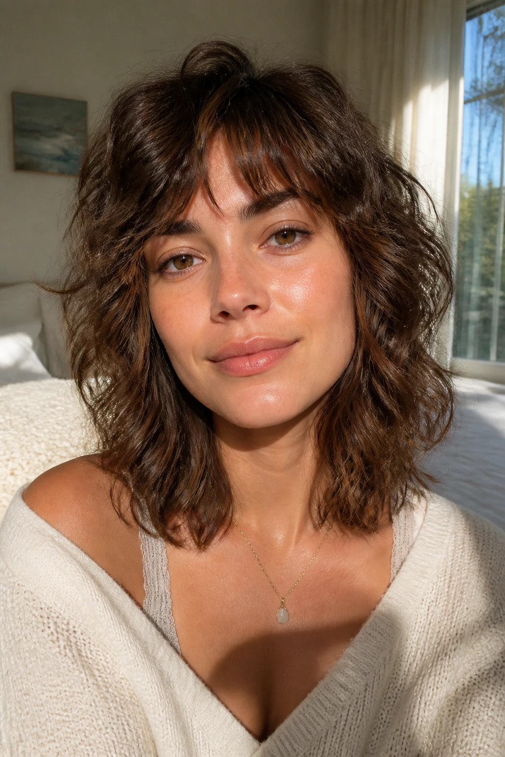 Close-up of air-dry shag with natural waves on a real person