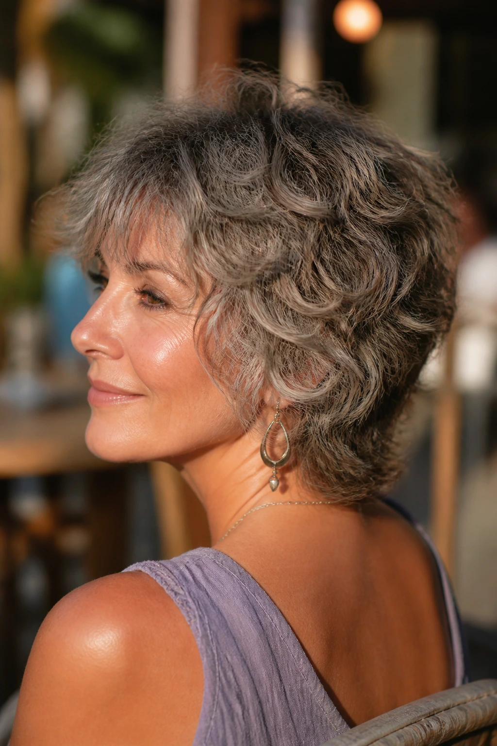 Portrait of a real person with airy wedge shag hairstyle