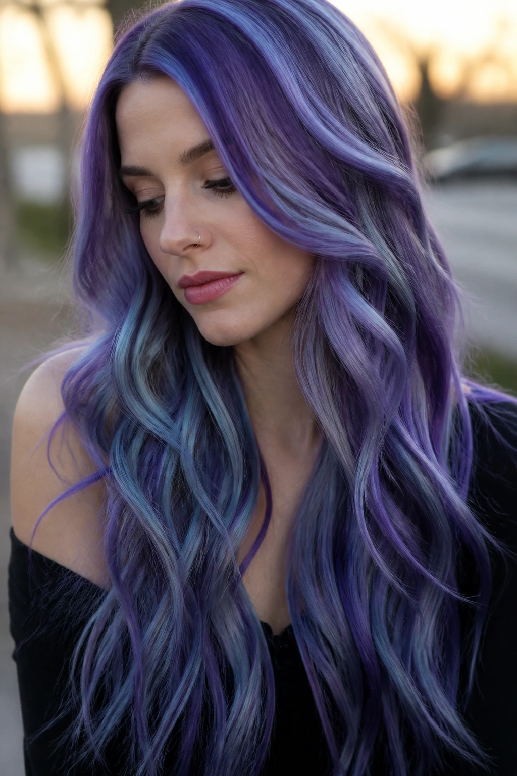 Long amethyst reef waves with blue violet depth in natural light