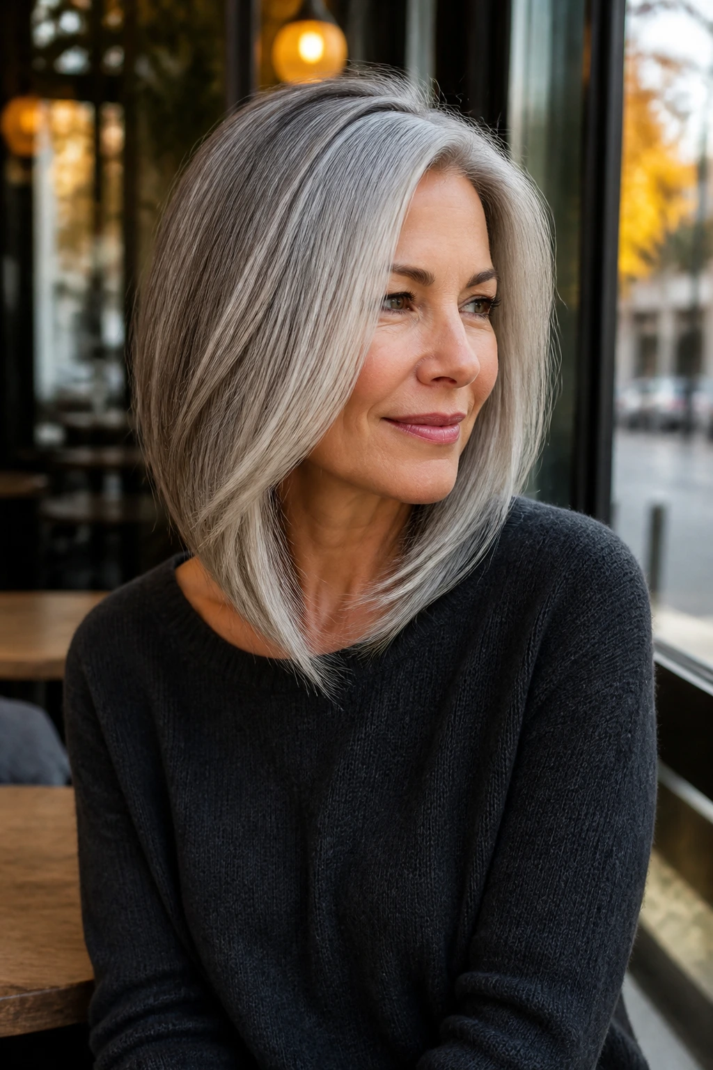 Three-quarter portrait of angled gray lob with longer front