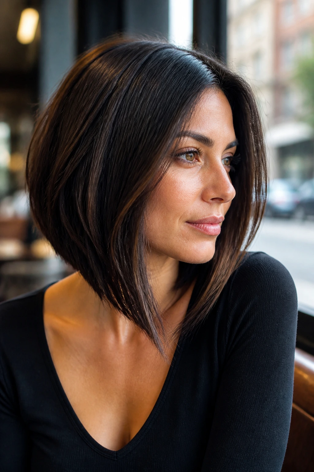 Close-up of an angled lob with longer front pieces on a real person
