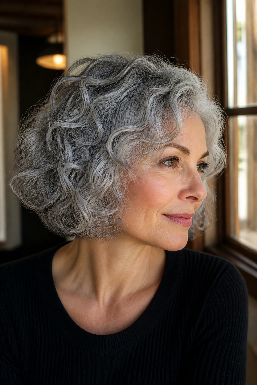 Close-up of Antique Silver Bob on a real woman