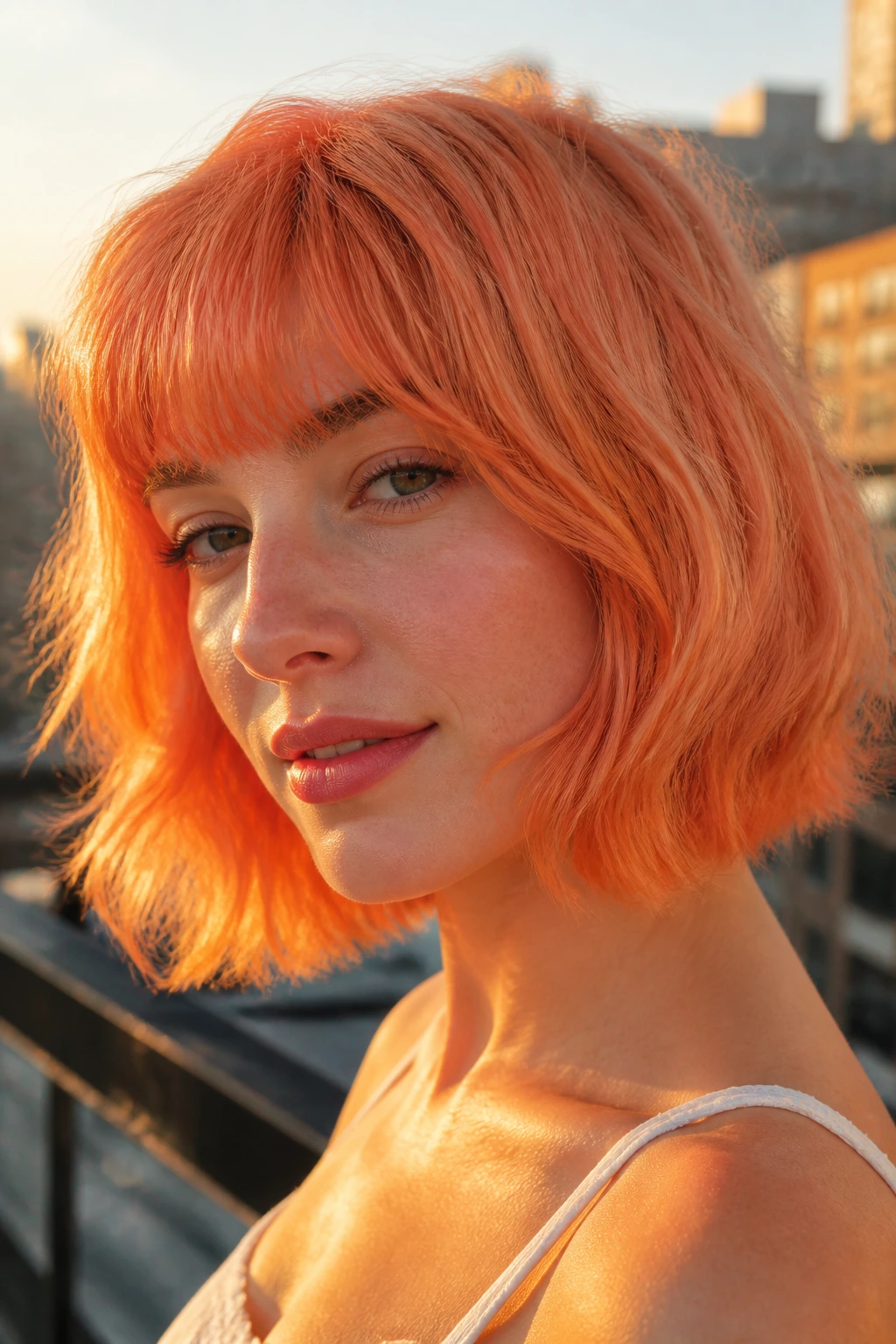 Close-up of a real person with apricot flame hair color