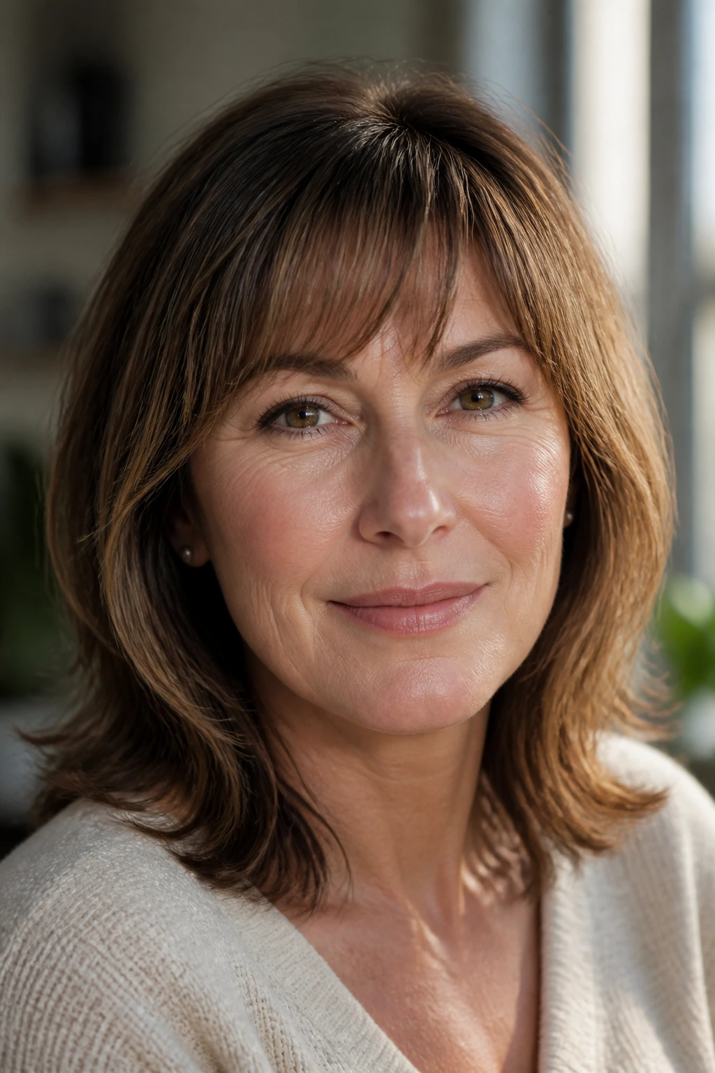 Portrait of a person with arched bangs following the eyebrow line