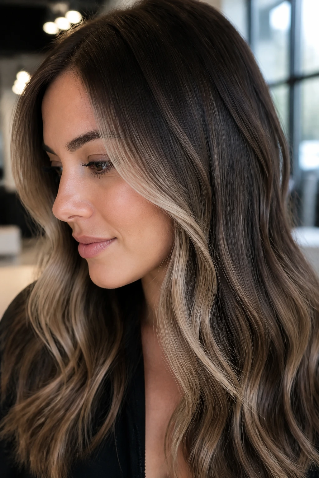 Real woman with ash beige contour highlights around face