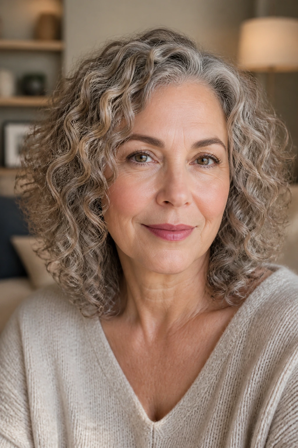 Real woman's curls in ash beige gray shade