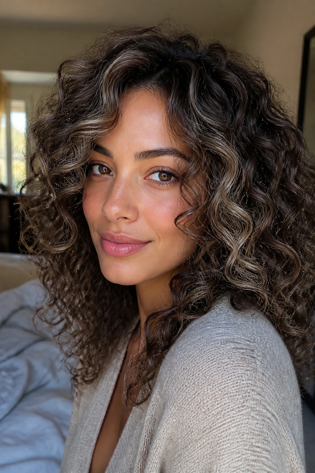 Close-up of ash brown contour highlights defining facial contours on a real woman