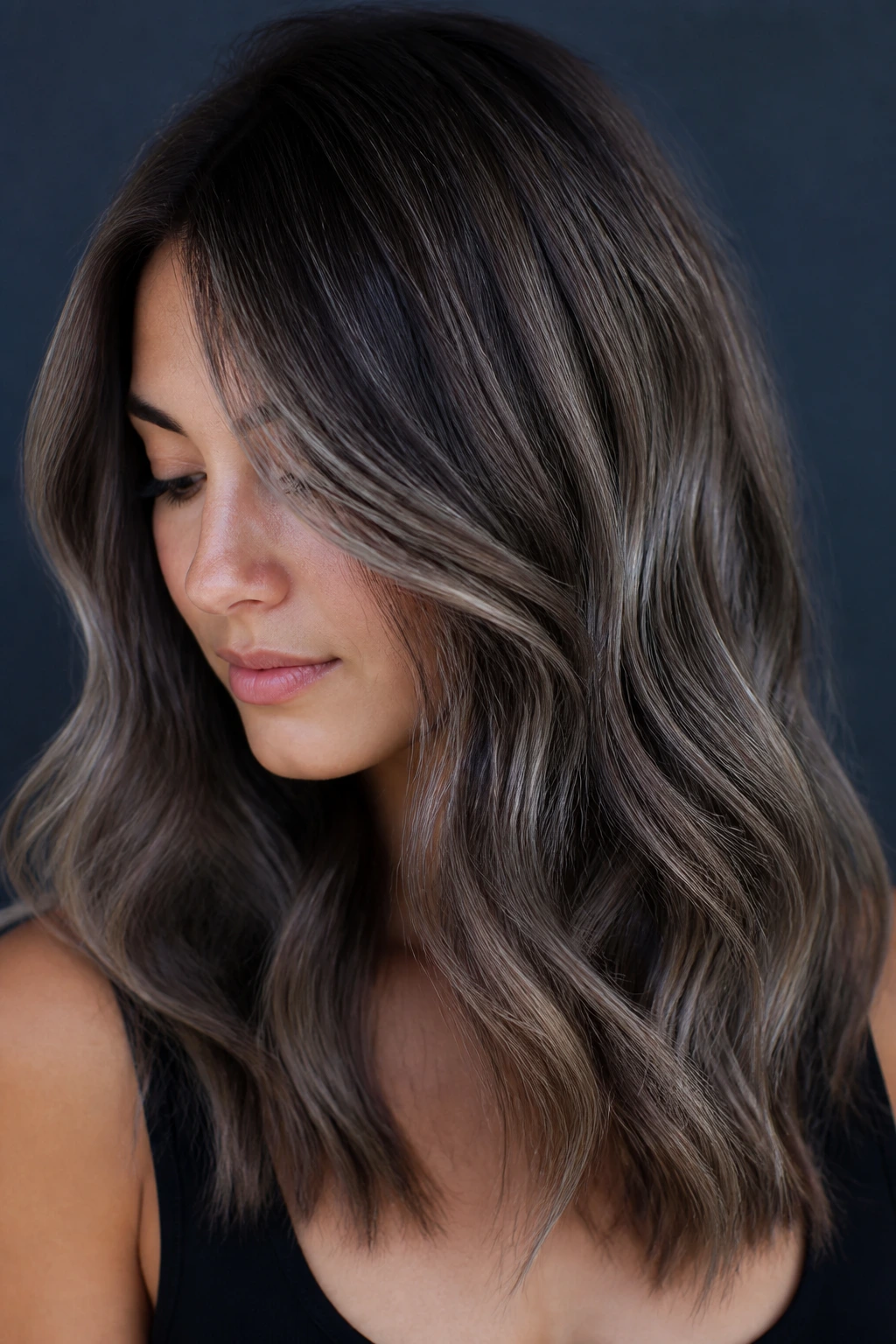 Brunette with ash brown smoky balayage