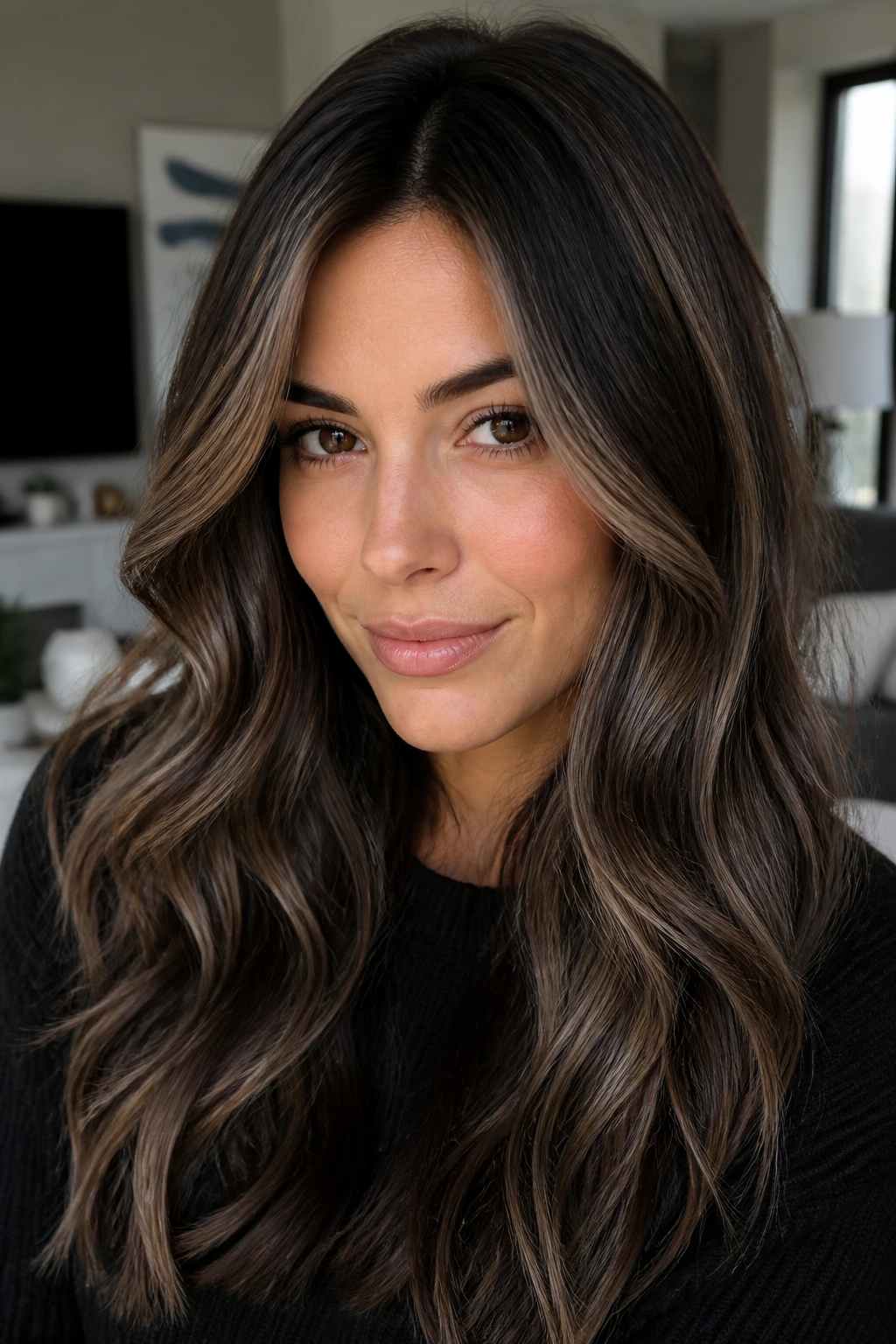 Close-up of brunette with ash brunette highlights