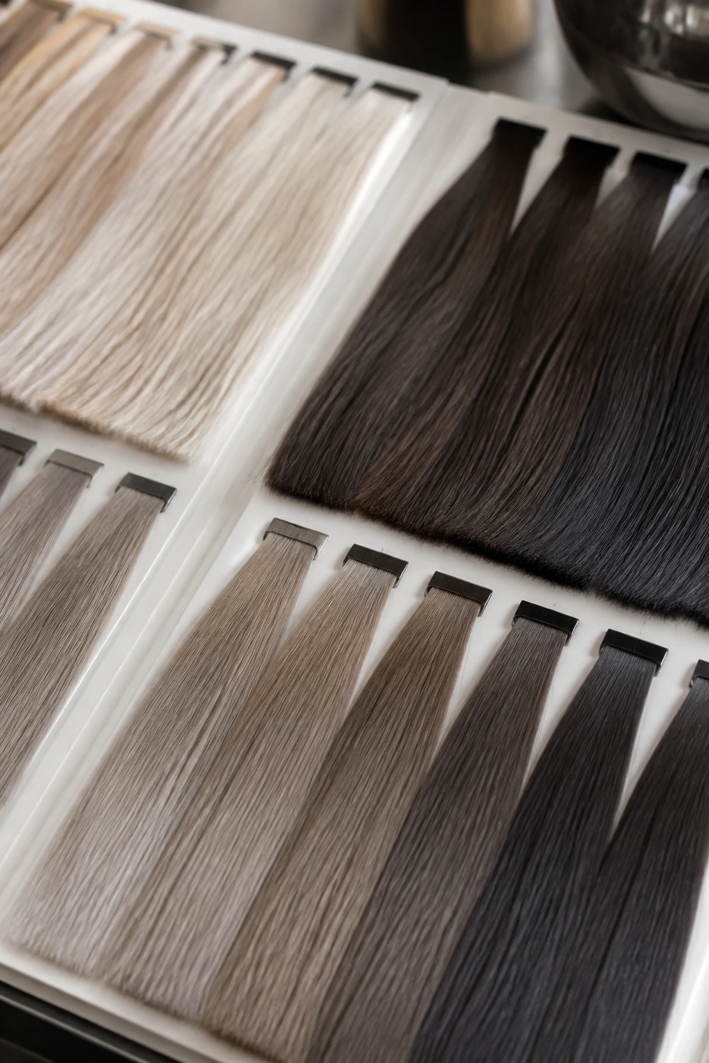 Color swatch board showing ash shades for formula differences