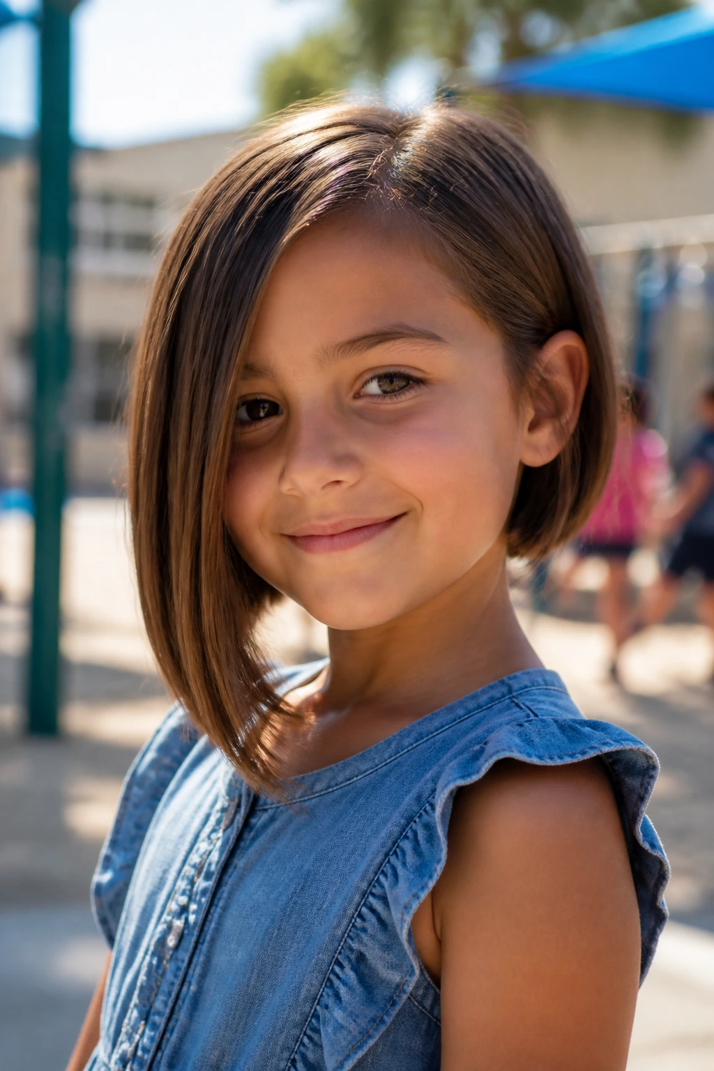 Portrait of a girl with an asymmetrical bob showing subtle length difference