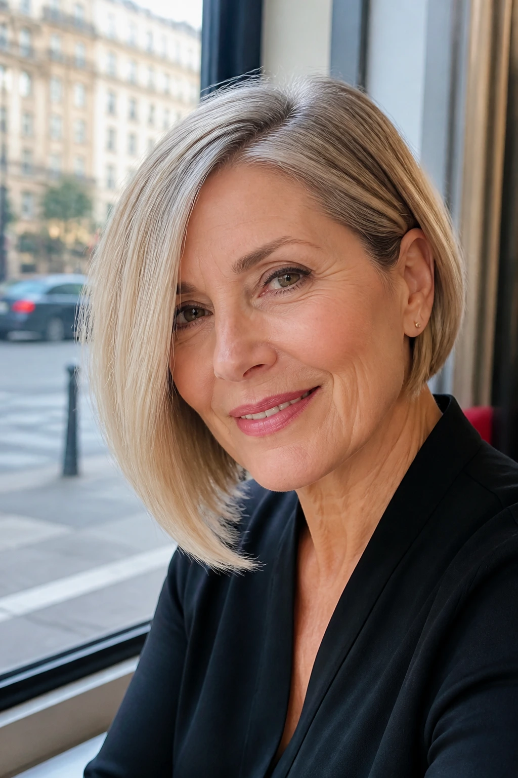 Portrait of a real woman with an asymmetrical bob