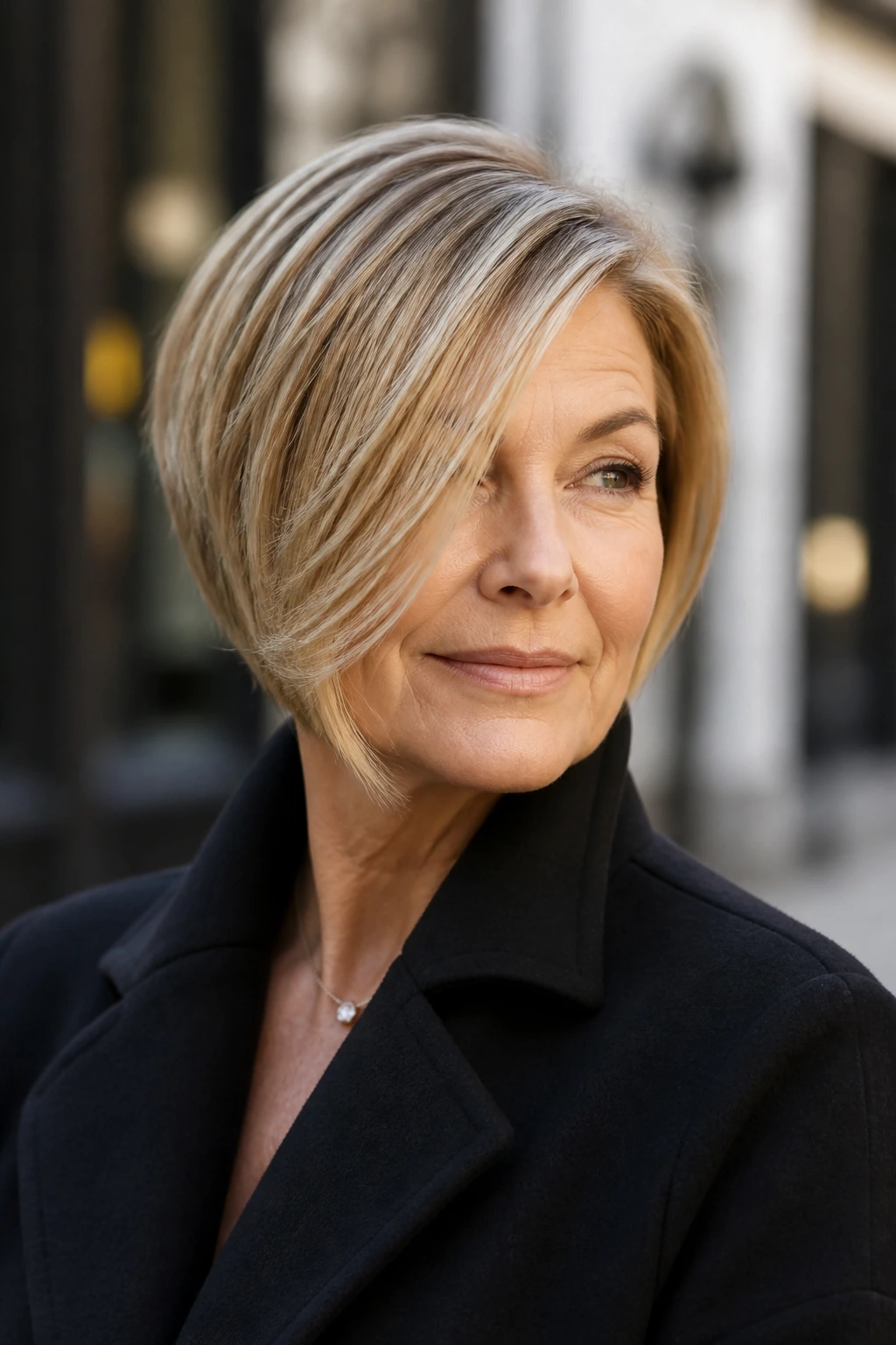 Portrait of a woman with asymmetrical bob and long front piece