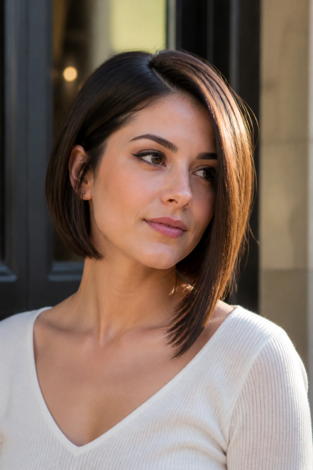 Portrait of a person with an asymmetrical bob and longer side