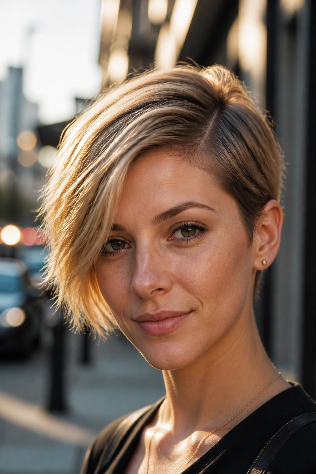 Asymmetrical crop with deep side part on real person