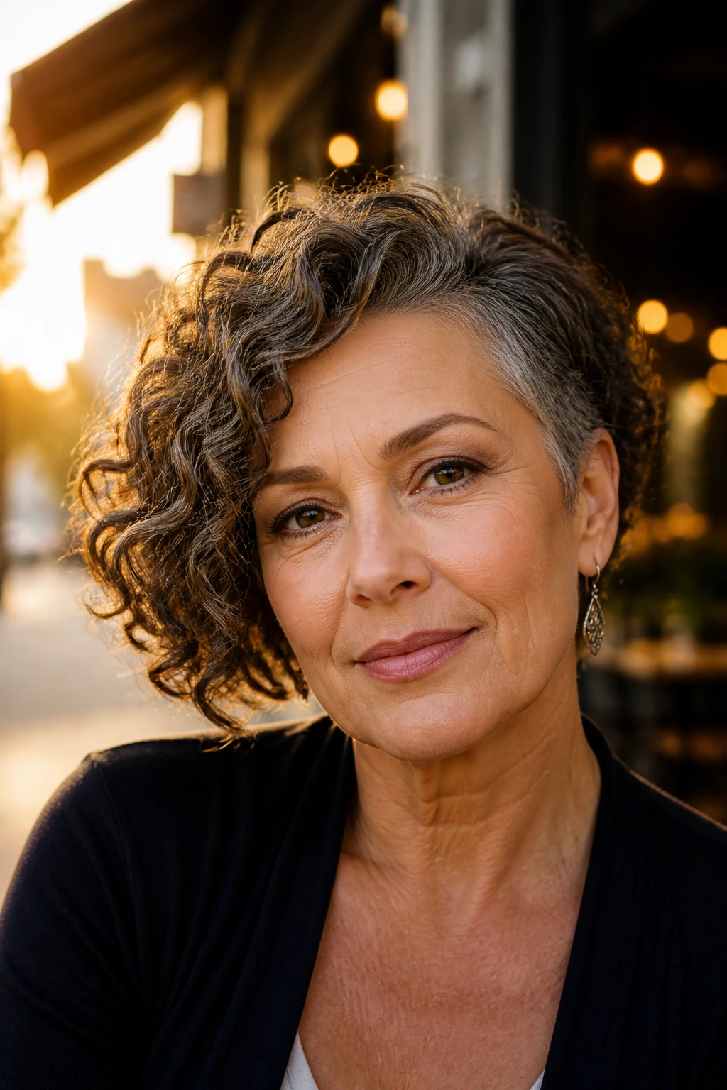 Close-up of a real woman with an asymmetrical curly bob