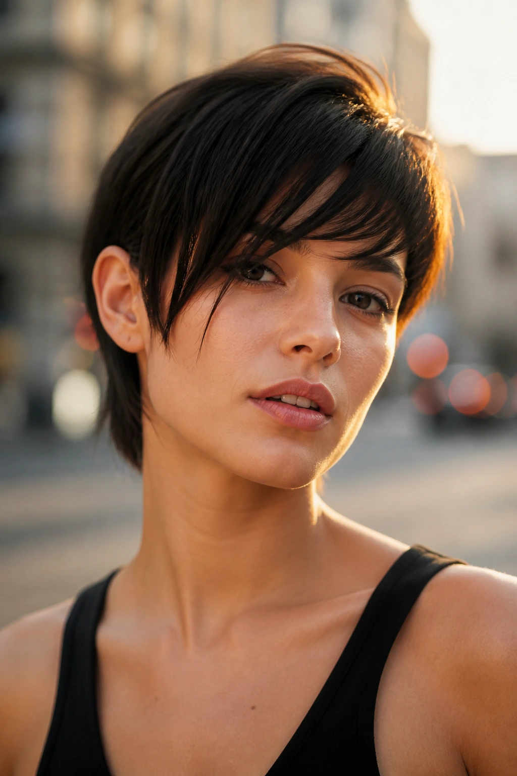 Real woman with uneven, asymmetrical fringe