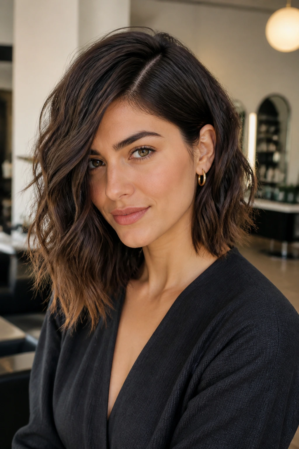 Asymmetrical lob with deep part on a real person