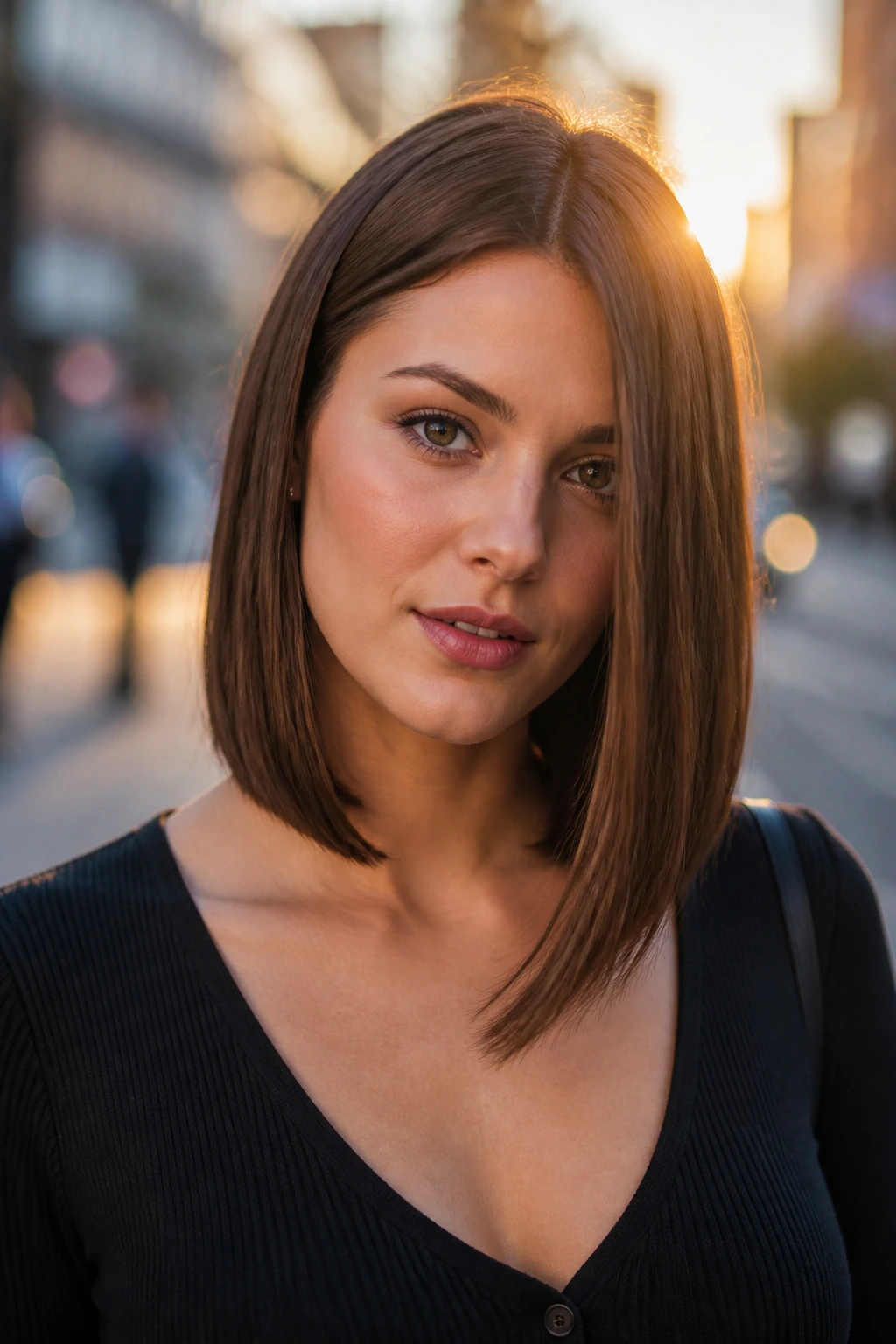 Real person with an asymmetrical lob featuring a longer side