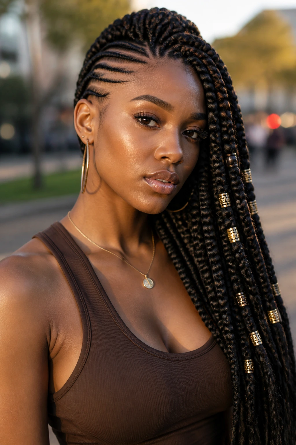 Close-up of real person with asymmetrical side-sweep braided mohawk