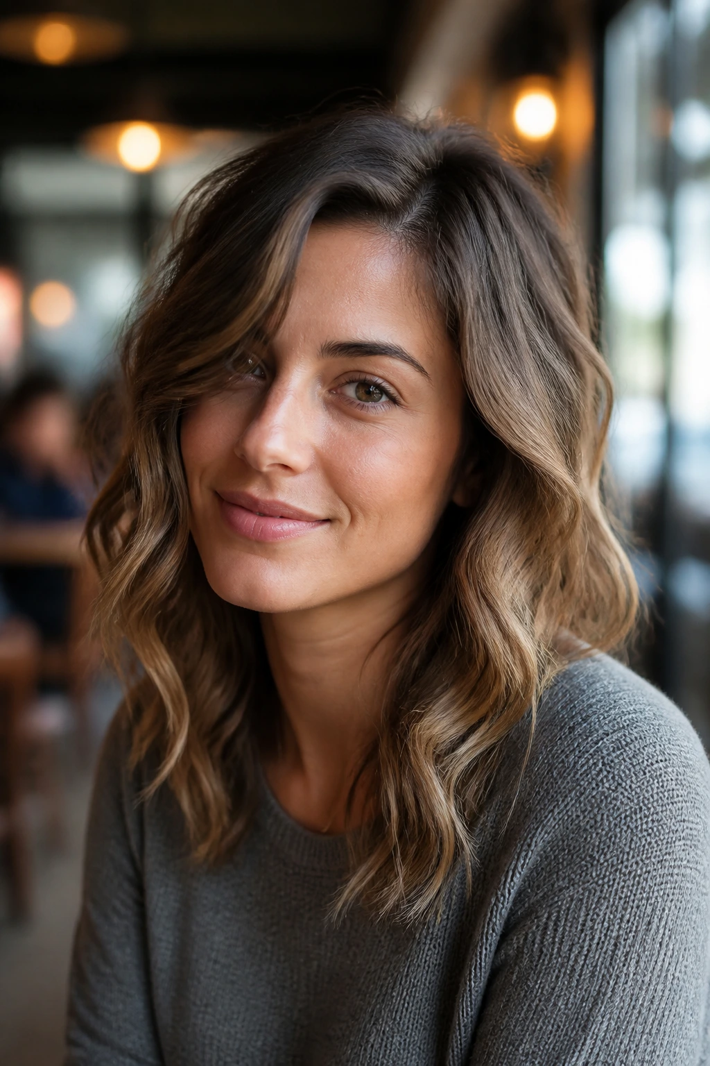 Asymmetrical part waves in a close-up portrait of a real woman.