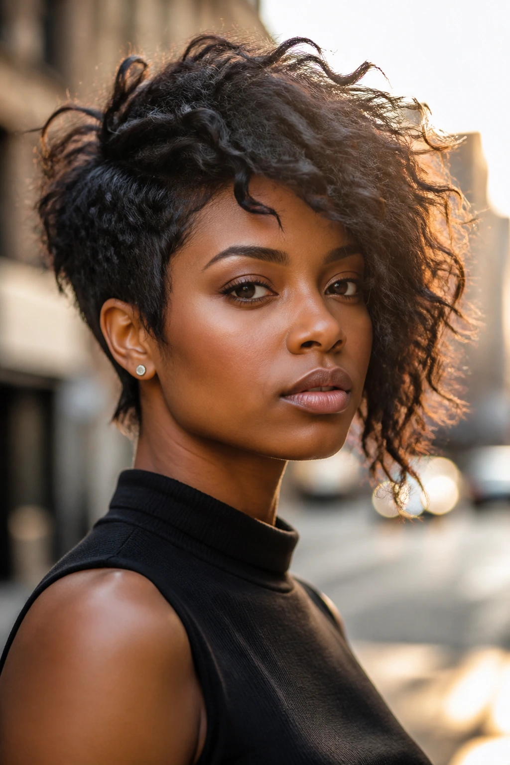 Portrait of real person with asymmetrical shag hairstyle