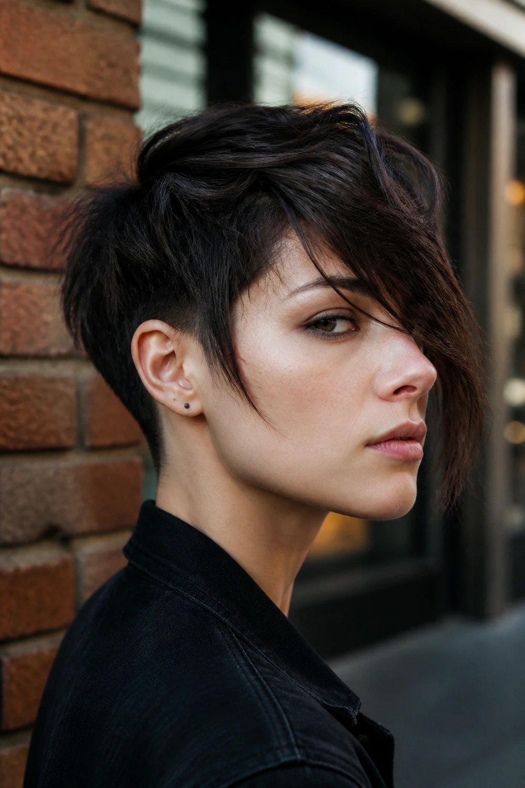 Close-up portrait of real person with asymmetrical shag and long fringe