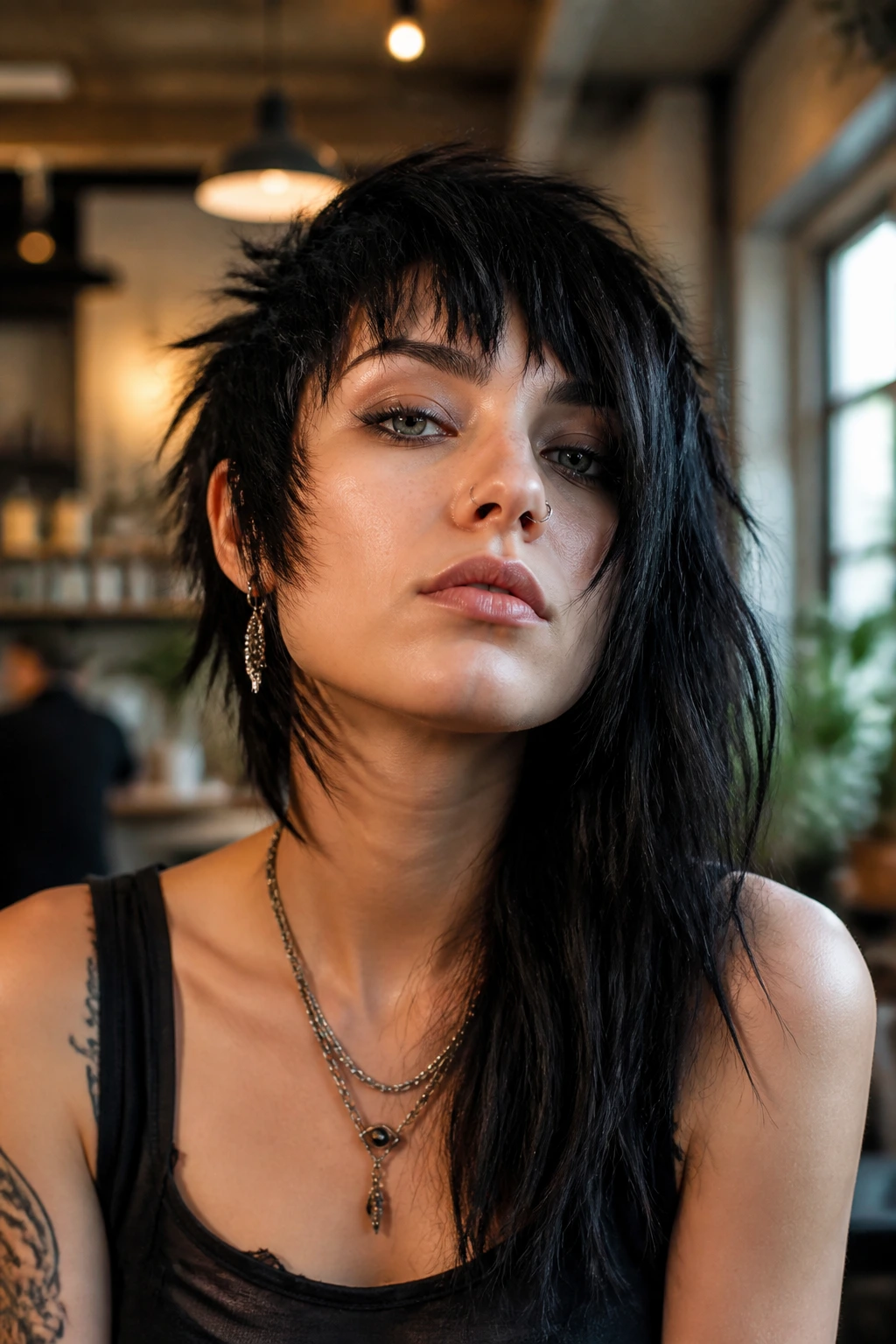 Portrait of a person with asymmetrical shag and one-side length.