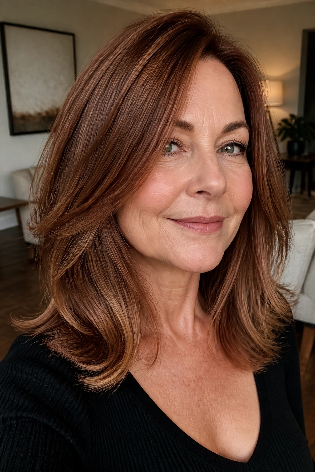 Real woman with auburn glaze and painted ends