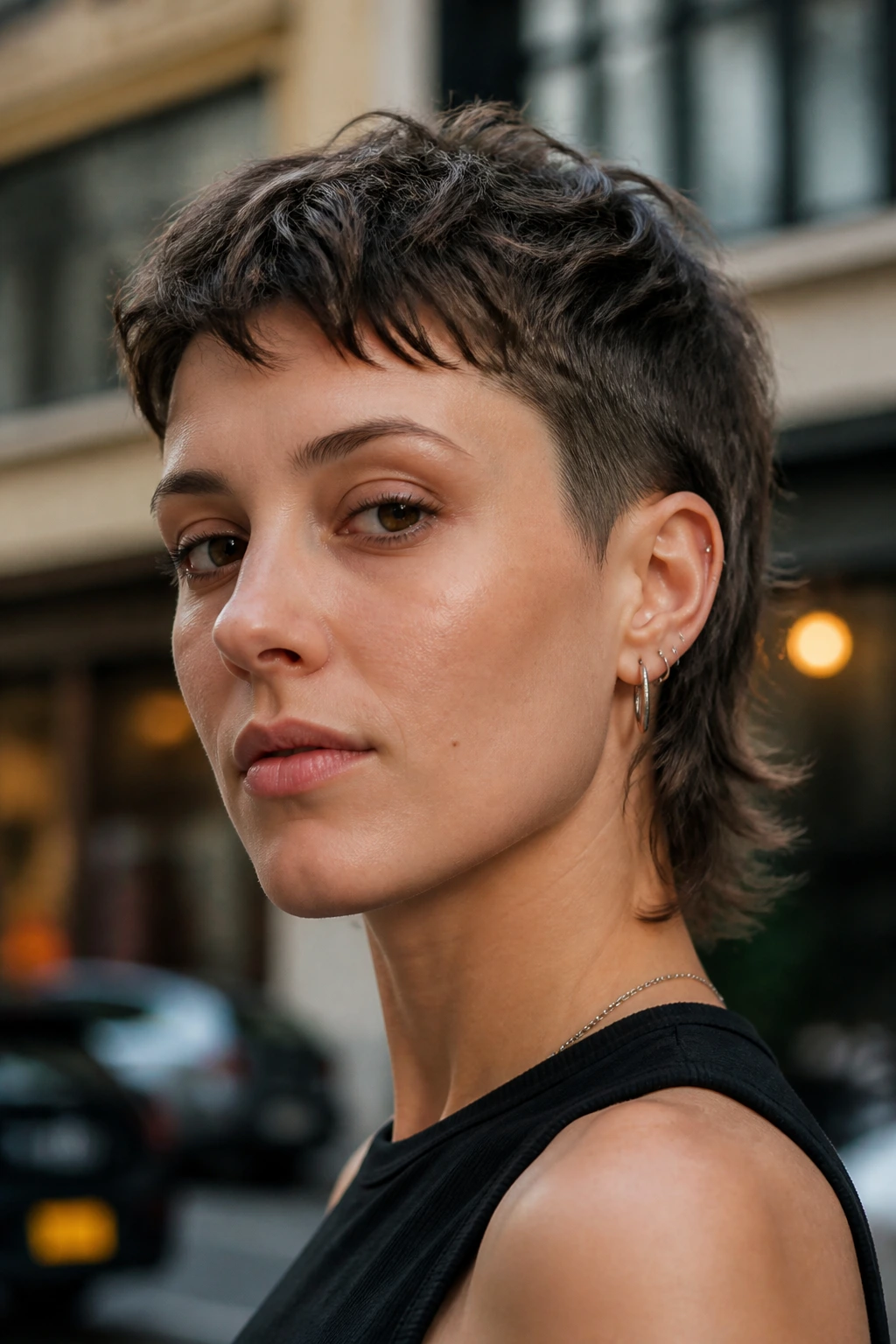 Portrait of a person with a baby mullet showing forward-framed front and slightly longer back.